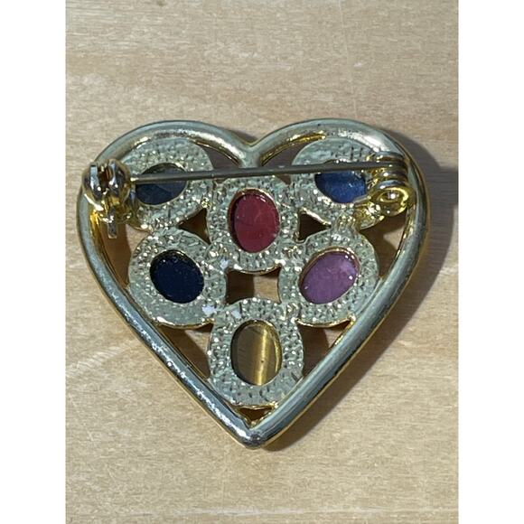 Vintage Heart Brooch Lot of 2 Gold Tone Scarab Jewels Romantic - Picture 3 of 6